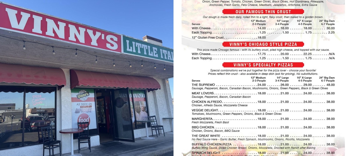 Vinny's Pizzeria Menu